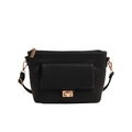 Elegante borsa a tracolla nera plissettata con chiusura a rotazione dorata - Nero