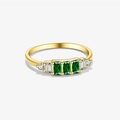 S925 Sterling Silber Goldring mit drei smaragdgrünen rechteckigen Zirkoniasteinen - US 6 / 18K Gold