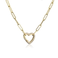 Collana a cuore dorata con catena a graffetta e pendente con zirconi micro-pave - Lunghezza catena 40cm / Oro Zircone Bianco