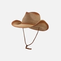Brown gradient straw cowboy hat with adjustable chin strap and woven texture - One Size / Brown