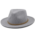 Classic light grey wool fedora hat with brown braided leather band for women and men - M(56-58cm) / Light Gray