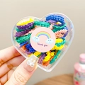 Colorful elastic hair ties for girls in a heart-shaped gift box with rainbow sticker - Multicolor (50Pcs Boxed)