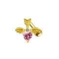 Golden butterfly wing arrow belly ring with a pink heart gemstone on a white background - Gold Winged Heart Arrow