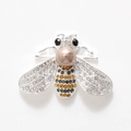 DIY silver alloy bee pendant accessory with yellow crystals and bronze pearl detail - D1154 Yellow+Grey Bee