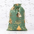 Christmas burlap gift bag in retro green with golden snowflakes and drawstring - Green Bronzing Christmas Tree