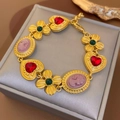 Pulsera vintage estilo palacio con camafeos de colores y dijes de corazón y gemas - 12# Pulsera - Corazón camafeo multicolor vintage