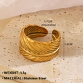 Adjustable golden feather ring in stainless steel 18K gold plated finish for women - Gold (771 Feather)