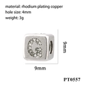 Macro detail of silver letter G charm with cubic zirconia inlay and 4mm large hole - Letter G (PT0557)