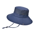 Navy blue wide brim sun hat with breathable mesh panels and adjustable chin strap - Navy Blue