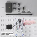 Black pegboard figure display stand set with adjustable metal snake arm and base - Black Type B Adapter + Flexible Arm Stand