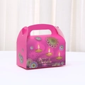 Caja de regalo rosa Happy Diwali con patrones de mandala dorados y asa cómoda - Cartulina Blanca / Rosa-Mandala