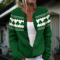 Women's St. Patrick's Day dark green knit cardigan with shamrock pattern and buttons - S / Tops / Dark Green
