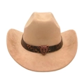 Cappello da cowboy western classico in camoscio cammello chiaro con fibbia a leopardo - Cammello (Cintura Testa di Leopardo)