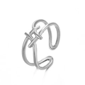 Anillo abierto de doble capa cruzada minimalista en acero inoxidable plateado - Geométrico cruzado 240 / Color Acero