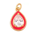 Gold-plated teardrop pendant with red enamel border and clear pear-cut zircon stone - Teardrop-Rose Red