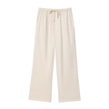 Damen minimalistische cremeweiße Weitbeinhose mit elastischem Kordelzug am Bund - XS / Beige