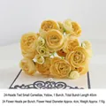 24-head yellow artificial camellia flower bunch, 40cm silk camellia for wedding decor - Yellow