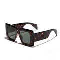 Stylish square tortoise shell sunglasses with oversized frames and dark UV lenses - Tortoiseshell/Dark Green Lens