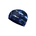Navy blue swimming cap with modern blue and green geometric patterns on white background - Multi-color Geometric Print