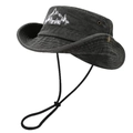 Vintage washed cotton outdoor hiking hat with mountain embroidery and adjustable chin strap - M (56-58cm) / Black