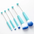 Set de 5 brochas de maquillaje DIY azul Tiffany con cerdas suaves de degradado azulado - Mango Azul