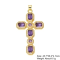 Gold cross pendant with purple zircons and white crystals on a white background - Style 62/Gold Purple Baguette Stone/45.7*26.2*4.1mm