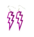 Fashionable purple acrylic lightning bolt earrings with a minimalist hollow design - Fuschia