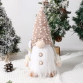 Plush Christmas gnome with a knitted dot hat holding a gold striped candy cane - Glowing Khaki Hat Male