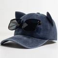 Dunkelblaue Baseballkappe aus gewaschener Baumwolle mit Katzenohren und Sonnenbrille - Verstellbar / Marineblau