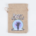 Happy Halloween burlap drawstring gift bag with pumpkin and zombie hand prints - HAPPY-Hand Palm / 10*15cm