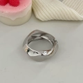 Polished silver irregular wave bangle with minimalist industrial design for women - Mirror Wave Streamlined Wide Bangle (SL339) / Silver
