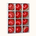 Set of 12 red Christmas tree ornaments with gold stripes and sequins in a gift box - Set of 12 / Red