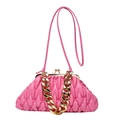 Fashionable rose pink ruched shell bag with golden chain and metallic kiss lock closure - Rose Red