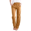 Détail du pantalon large en coton lin avec taille élastique à cordon de couleur camel - S / Orange