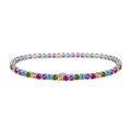 Rainbow tennis bracelet with multicolor gemstones set in silver metal prong design - 3mm / Multicolor / 16.5cm