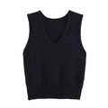 Gilet classico in maglia nera con scollo a V e bordo a costine in vista piatta - S / Nero