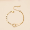 Asymmetric 18K gold plated titanium steel paperclip and bead chain bracelet for women - Gold Bracelet