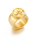 Breiter Ring aus Titan in Gold mit weißem Baum des Lebens Medaillon-Einsatz - US 7 / Lebensbaum (KR35065-K)