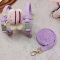 Purple corduroy dog harness with 3D plush bee decor and matching leash for small pets - Size S (2-6) / Purple