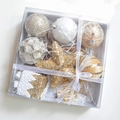 Set di decorazioni natalizie oro e argento con palline glitterate e stella in scatola - Set Oro Champagne