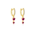 S925 sterling silver gold plated hoop earrings with rose red gemstones and zircons - 925 Silver / 18K Gold Rose Red Zirconia