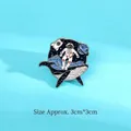 Space enamel whale brooch with astronaut and rocket, size 3cm x 3cm blue pin - Rocket Astronaut
