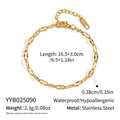 Detail view of gold stainless steel chain necklace with size dimensions and clasp specification - Gold Bracelet (YYB025090)