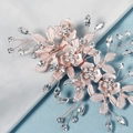 Exquisite rose gold floral hair clip with crystals and pearls for bridal hairstyles - Rose Gold HS-J6505RG