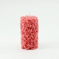 Pink pillar scented candle with detailed rose flower carving and a white cotton wick - Pink - Rose of No Man's Land