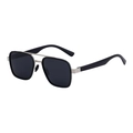 Polarized sunglasses for men featuring a black frame with a silver double bridge design - Style C4 / Matte Silver Frame Gray Lens