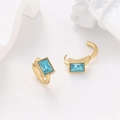 Detailed close-up of gold rectangular earrings with light blue crystals and beaded edges - Gold 304 Stainless Steel / Blue