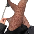Dark brown leopard print patterned tights in high-stretch nylon for a vintage look - One Size (40-75kg) / Brown