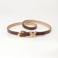 Slim brown synthetic leather belt for women featuring a golden butterfly buckle detail - Coffee