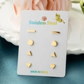 Set de 4 pares de pendientes geométricos de acero inoxidable dorado en tarjeta blanca - Dorado